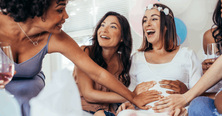 Friends celebrate their friend becoming a mom